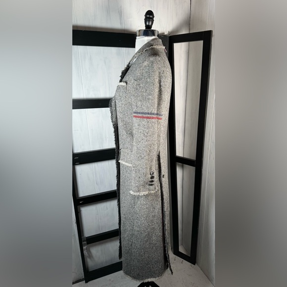 Thom Browne Gray Striped FRAYED-EDGE Overcoat, Size XS, €3470, Sold Out, NEW - Picture 4 of 12